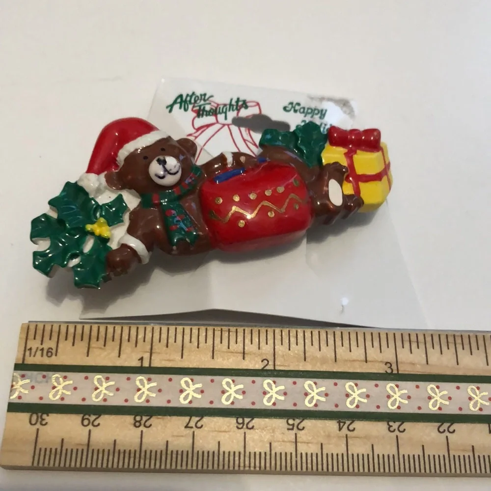 Christmas Barrette Vintage Teddy Bear with presents Christmas Barrette 80s